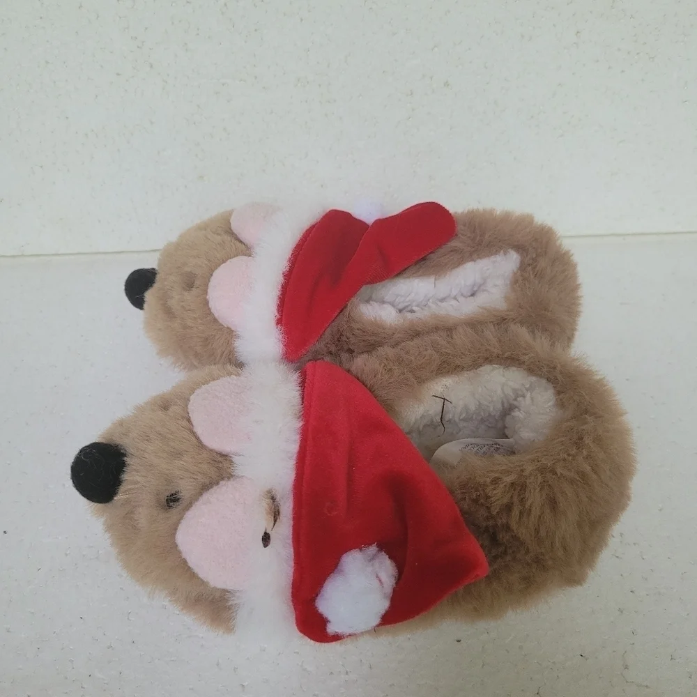 Cozy Brown Kids Slippers with Santa Hat